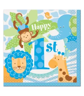 1st Birthday 'Blue Safari' Small Napkins (24ct)