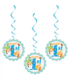 1st Birthday 'Blue Safari' Hanging Decorations (3ct)