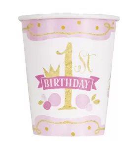 1st Birthday 'Pink and Gold' 9oz Paper Cups (8ct)
