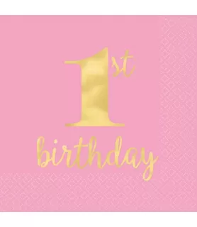 1st Birthday 'Pink and Gold' Premium Lunch Napkins (16ct)