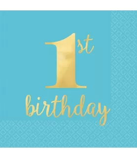 1st Birthday 'Blue and Gold' Premium Lunch Napkins (16ct)