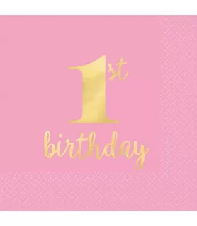 1st Birthday 'Pink and Gold' Premium Small Napkins (16ct)