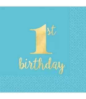 1st Birthday 'Blue and Gold' Premium Small Napkins (16ct)