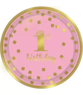 1st Birthday 'Pink and Gold' Small Paper Plates (8ct)