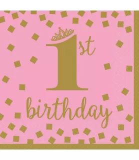 1st Birthday 'Pink and Gold' Lunch Napkins (16ct)