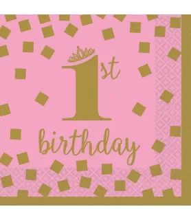 1st Birthday 'Pink and Gold' Small Napkins (16ct)