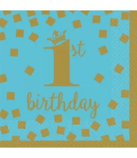 1st Birthday 'Blue and Gold' Small Napkins (16ct)