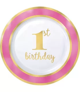 1st Birthday 'Pink and Gold' Extra Large Plastic Plates (10ct)