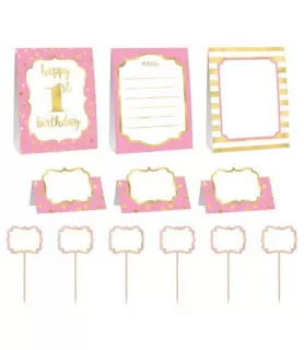 1st Birthday 'Pink and Gold' Buffet Decorating Kit (12pc)