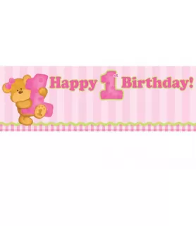 Bear's 1st Birthday Girl Banner (1ct)