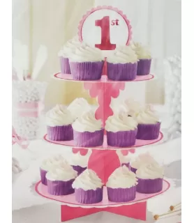1st Birthday Pink 3-Tiered Cupcake Stand (1ct)