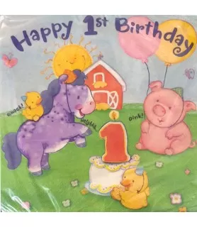 1st Birthday 'Little Farm Animals' Lunch Napkins (16ct)