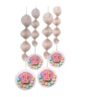 1st Birthday Blocks Girl Hanging Decorations (4ct)