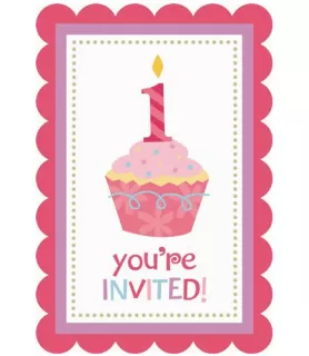 1st Birthday 'Sweet Lil' Cupcake Girl' Invitations w/ Envelopes (20ct)