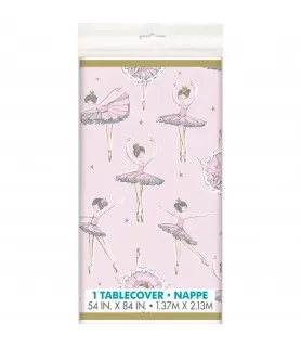 1st Birthday 'Pink and Gold Ballerina' Plastic Tablecover (1ct)