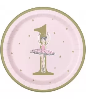 1st Birthday 'Pink and Gold Ballerina' Large Paper Plates (8ct)