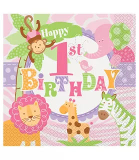 1st Birthday 'Pink Safari' Lunch Napkins (20ct)