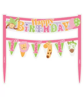 1st Birthday 'Pink Safari' Mini Cake Banner (1ct)