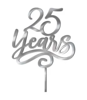 25th Anniversary Silver Mirrored Cake Topper (1ct)