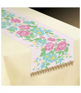 Pastel Tea Party Fabric & Lace Table Runner (1ct)