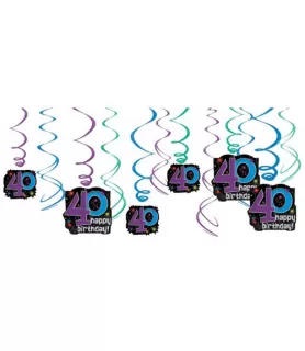 Over the Hill 'The Party Continues' 40th Birthday Hanging Swirl Decorations (12pc)