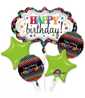 Happy Birthday 'Party On Celebration' Foil Mylar Balloon Bouquet (5pc)