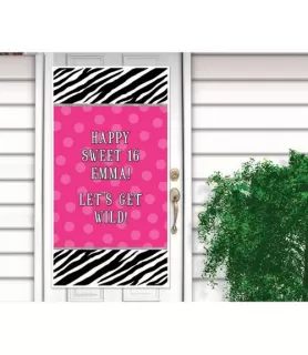 Zebra Stripes 'Pink and Black' Animal Print Giant Customizable Plastic Door Poster (1ct)