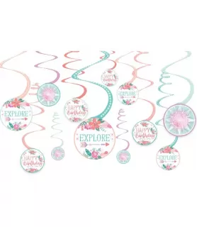 Boho Girl 'Free Spirit' Paper Hanging Swirl Decorations (12ct)