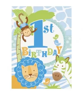 1st Birthday 'Blue Safari' Invitations w/ Envelopes (8ct)