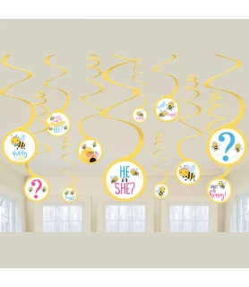 Baby Shower 'What Will it Bee?' Hanging Swirl Decorations (12pc)