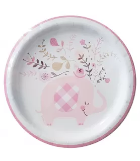 Baby Shower 'Pink Floral Elephant' Small Paper Plates (8ct)