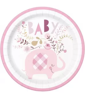 Baby Shower 'Pink Floral Elephant' Large Paper Plates (8ct)