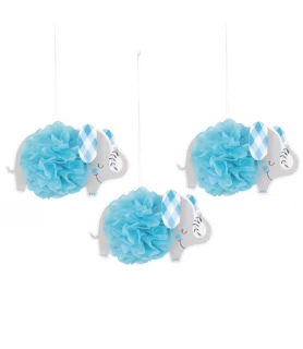 Baby Shower 'Blue Floral Elephant' Hanging Puffy Tissue Decorations (3ct)