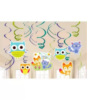 Baby Shower 'Woodland Welcome' Hanging Swirl Decorations (12pc)