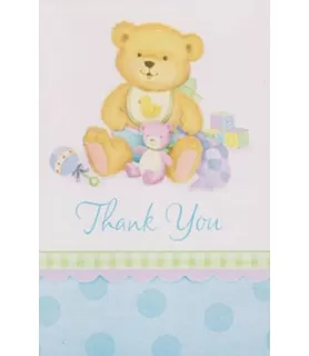 Precious Bear Blue Thank You Notes w/ Envelopes (8ct)