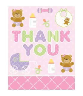 Baby Shower 'Teddy Baby Pink' Thank You Notes w/ Envelopes (8ct)