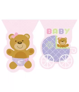 Baby Shower 'Teddy Baby Pink' Flag Banner (12ft)