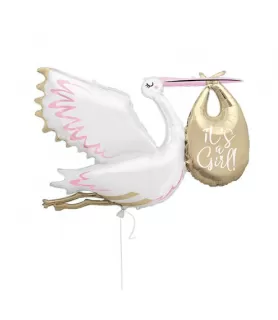 Pink Stork 'It's a Girl' Giant Foil Mylar Balloon (1ct)