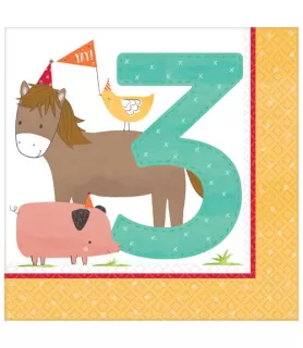 Farm Party 'Barnyard Birthday' 3rd Birthday Lunch Napkins (16ct)