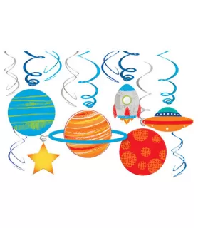 Happy Birthday 'Blast Off' Hanging Swirl Decorations (12pc)