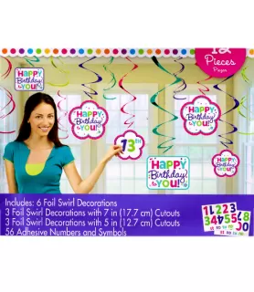Birthday Colorful Hanging Swirl Decorations (12pc)