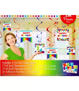 Birthday Rainbow Hanging Swirl Decorations (12pc)