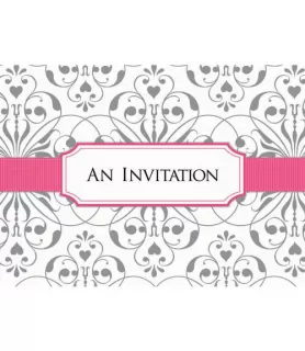 Bridal Shower Pink and Silver Damask Invitations w/ Envelopes (8ct)