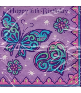 Butterfly 'Sparkle Princess 16th Birthday' Lunch Napkins (16ct)