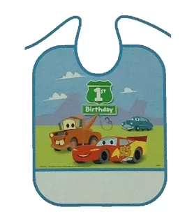 Cars 1st Birthday Blue Plastic Bib (1ct)