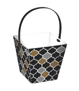 Black, Silver, and Gold Scallops Mini Favor Boxes w/ Handles (24ct)