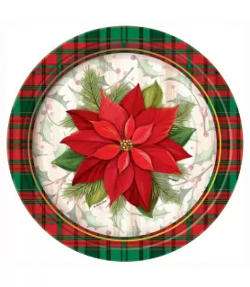 Christmas 'Poinsettia Plaid' Small Paper Plates (8ct)