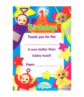 Teletubbies 1st Birthday Vintage 1999 Thank You Notes w/ Envelopes (8ct) 