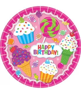 Happy Birthday 'Sweet Shop' Large Paper Plates (8ct)