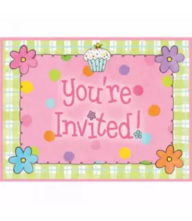 Cupcake Party Glitter Invitations w/ Envelopes (8ct)